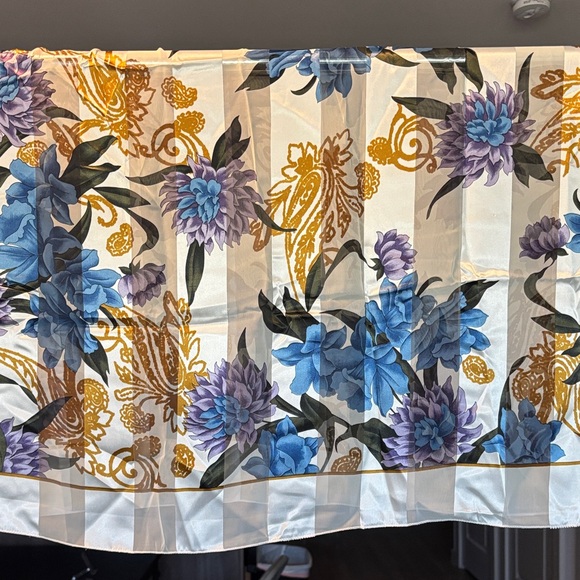 Floral Blue and Gold Square Scarf - Picture 1 of 3
